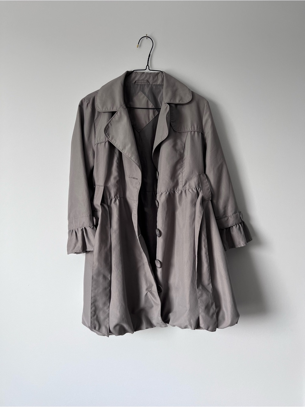 Magic Taupe Button-Front Trench Coat with Tie Waist